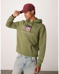 GANT - Sudadera Caqui Con Capucha Y Logo Grande Archive De -Verde - Lyst