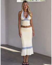 Tiger Mist - Calina Butter Touch Slinky Contrast Lace Trim Maxi Skirt - Lyst