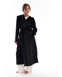 Loungeable - Ribbon Trim Luxury Fleece Hooded Maxi Dressing Gown - Lyst