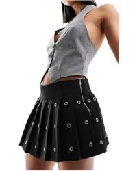 Pull&Bear - Eyelet Detail Pleated Mini Skirt - Lyst