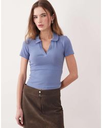 Miss Selfridge - Fitted Rib Knit Polo Top With Picot Stitching - Lyst