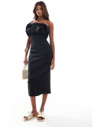 River Island - Vestido Midi Con Mangas Abullonadas Y Escote Bardot De - Lyst