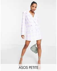ASOS - Asos design petite - robe blazer oversize coupe carrée à imprimé vichy - lilas - Lyst