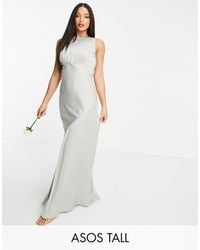 ASOS - Asos Design Tall Bridesmaid Cowl Back Satin Maxi Dress With Button Side Detail - Lyst