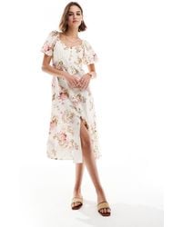 Mango - Button Through Floral Midi Dress - Lyst