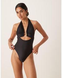 Tala - Diepuitgesneden Bikini-Badpak Met Halternek En Gouden Ring - Lyst