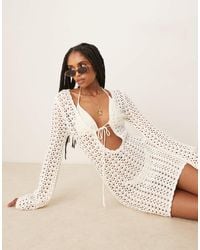 Mango - Robe courte en maille crochetée avec liens noués sur l'avant - Lyst