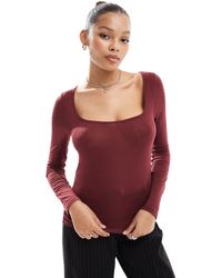 ASOS - Fine Knit Scoop Neck Long Sleeve Top Burgundy - Lyst