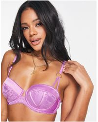 Ann Summers - Restoring Lace And Satin Padded Balcony Bra With Hardware Detail - Lyst
