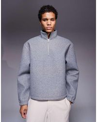 ASOS - Relaxed Boxy Funnel Neck Quarter Zip Felt Sweatshirt - Lyst