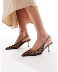 Glamorous - Zapatos Marrones Destalonados De Tacón Bajo Con Estampado De Lunares De Malla De -Marrón - Lyst