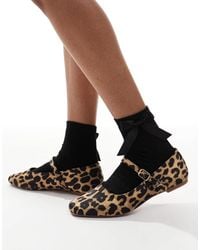 SEQWL Wide Fit - Seqwl – iris – ballerinas mit leopardenmuster und schleife, weite passform - Lyst