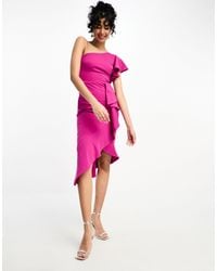 True Violet - One Shoulder Ruffle Midi Dress - Lyst