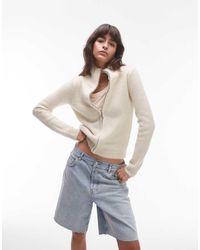 TOPSHOP - Knitted Fluffy Zip Through Cardigan - Lyst