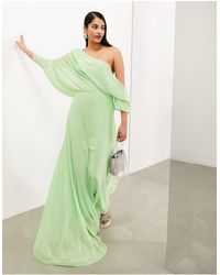 ASOS - Vestido largo verde menta con escote bardot caído y falda - Lyst