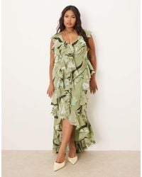 ASOS - Asos Design Curve Ruffle Bias Cut Maxi Dress With Open Back - Lyst
