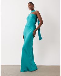 TFNC London - Satin One Shoulder Maxi Dress With Scarf - Lyst