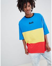 ASOS - Oversized Colour Block T-shirt With Text Print And Half Sleeve - Lyst