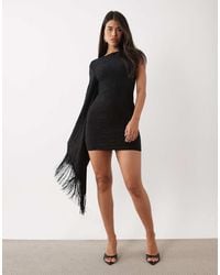 ASOS - One-shoulder Floral Devore Mini Dress With Fringe Detail - Lyst