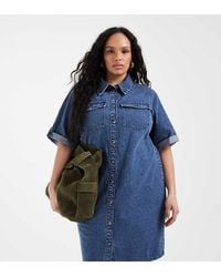 Vero Moda - Short Sleeve Button Front Denim Mini Dress - Lyst