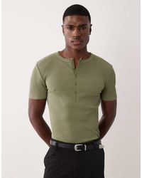 ASOS - Heavyweight Muscle Fit T-shirt With Henley Neck - Lyst