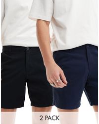 ASOS - Confezione risparmio da 2 pantaloncini chino slim stretch nero e navy - Lyst