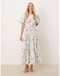 Y.A.S - Puff Sleeve Floral Midi Dress - Lyst