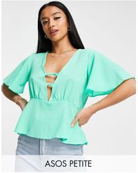 ASOS - Petite Tea Blouse With Peplum Hem And Angel Sleeve With Twist Front Detail - Lyst