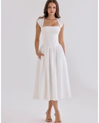 House Of Cb - Fiorella Cotton Broderie Anglaise Trim Midi Sundress - Lyst