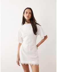 ASOS - Cinched Waist Mini Dress With Lace Detail - Lyst