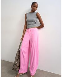 TOPSHOP - Linen Clean Tie Waist Barrel Trouser - Lyst