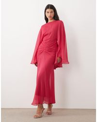 ASOS - Long Angel Sleeve Maxi Dress With Ruched Waist - Lyst