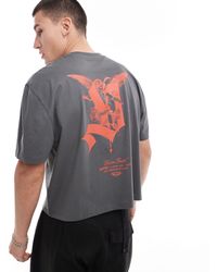 ASOS - T-shirt oversize taglio corto grigia con stampa di cherubino sul retro - Lyst