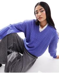 French Connection - Cable Knit V Neck Jumper - Lyst