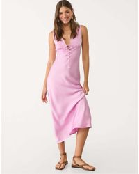 Stradivarius - – midikleid aus satin und spitze - Lyst