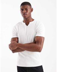 ASOS - Camiseta Blanca Ajustada Con Muesca En El Cuello De Canalé De - Lyst