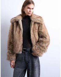 TOPSHOP - Faux Fur Stripe Zip Thru Bomber Jacket - Lyst