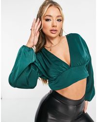 I Saw It First Plunge Satin Blouse Co Ord - Green