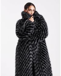 ASOS - Chevron Longline Faux Fur Car Coat - Lyst