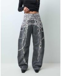 AFRM - Walker Cotton Printed Jewel Printed Denim Barrel Pant - Lyst