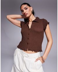ASOS - Textured Button Up Short Sleeve Top - Lyst