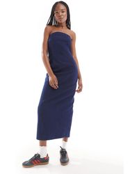 ONLY - Fitted Bandeau Midi Denim Dress - Lyst