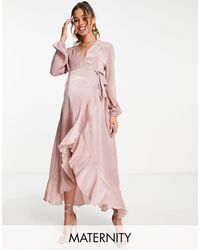 Flounce London Long Sleeve Wrap Maxi Dress - Pink