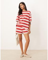 ASOS - T-shirt d'ensemble oversize à rayures - rouge/blanc - Lyst