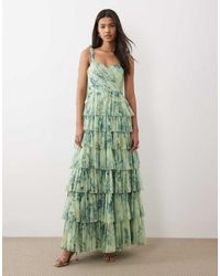 LACE & BEADS - Bridesmaid Bow Shoulder Tulle Maxi Dress - Lyst
