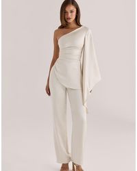 House Of Cb - Amaria Ivory Satin Relaxed Fit Trousers - Lyst