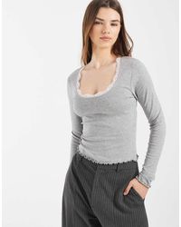 ASOS - Scoop Neck Long Sleeve Top With Contrast Lace - Lyst