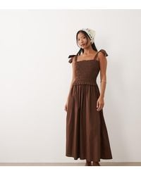 New Look - Shirred Tie Strap Midi Dress - Lyst