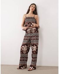 New Look - Co-ord Palm Beaded Wide Leg Trousers - Lyst