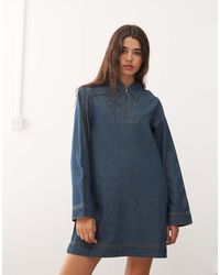 Reclaimed Vintage - Denim Shirt Long Sleeve Mini Dress - Lyst